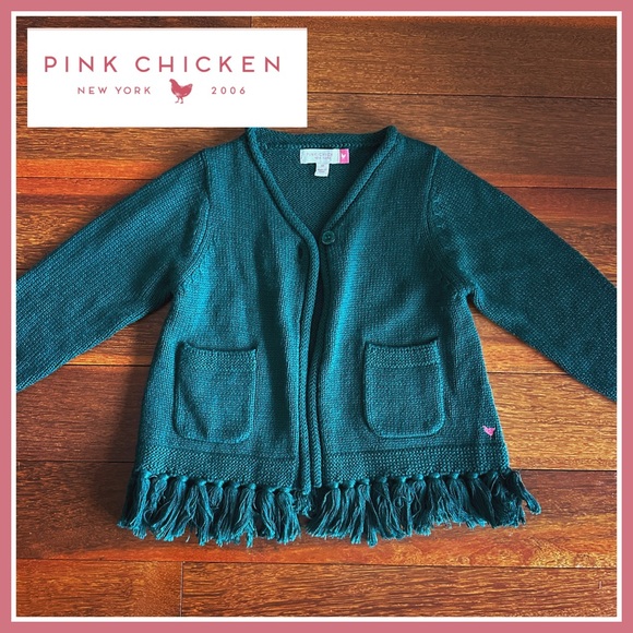 Pink Chicken Other - Pink Chicken Green Fringe Cardigan - Sz 2T (runs big)